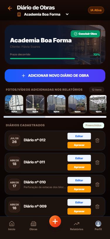 Diário do dia sendo preenchido